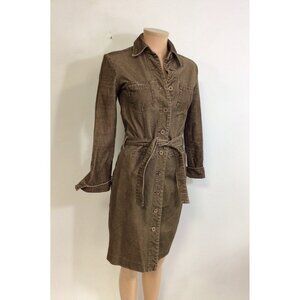 Brown Western Corduroy Dress Boho Shirt Womens 0